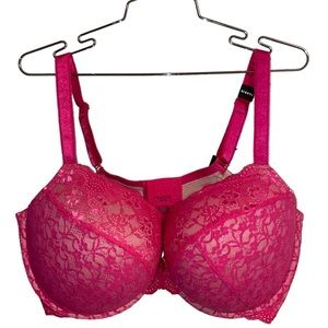 Torrid Push Up Plunge Lace Bra 44F Fuchsia Pink Underwire
